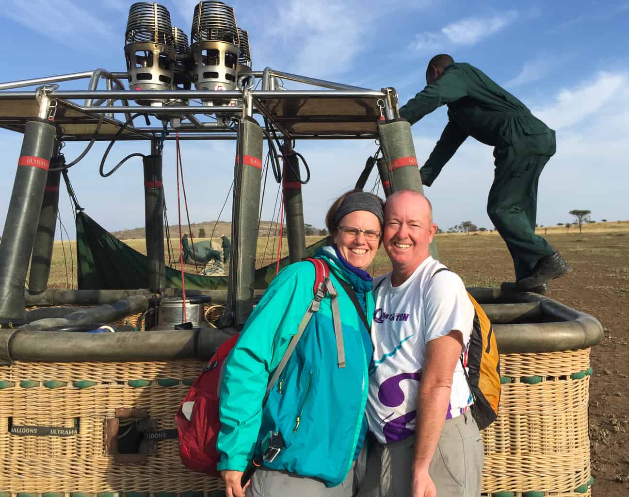 Matt and Heather standing outside balloon basket