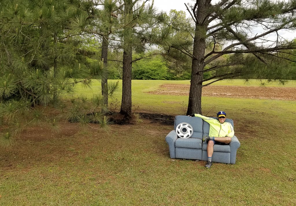One of our favourite couches we found on the side of the road while bike touring in Mississippi