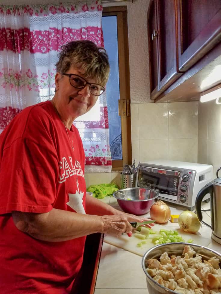 Gail making the dressing before we discovered the gas issue