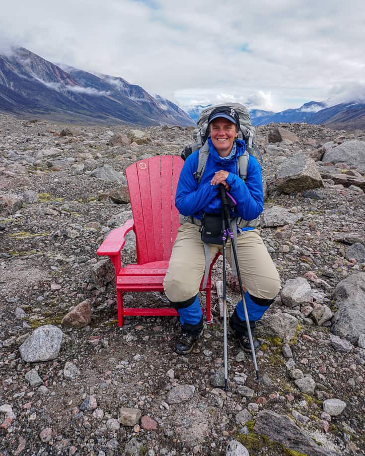 Heather taking a break on the red chair