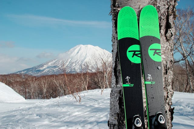 Skis and the volcano at Niseko Japan