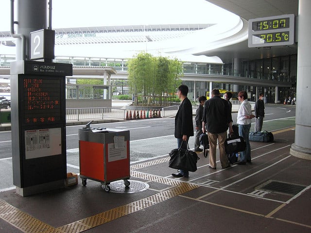 Waiting for the bus at Narita in Japan