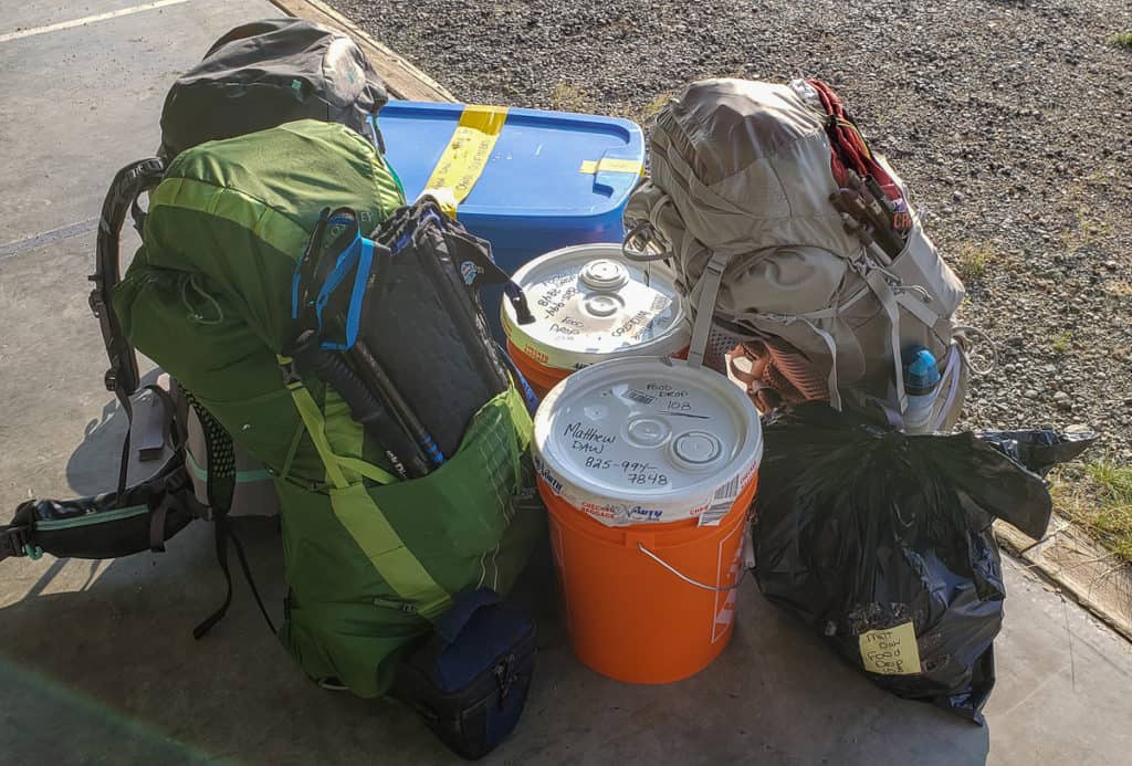 All the gear for 3 people for 24 days of hiking on the Canol Heritage Trail