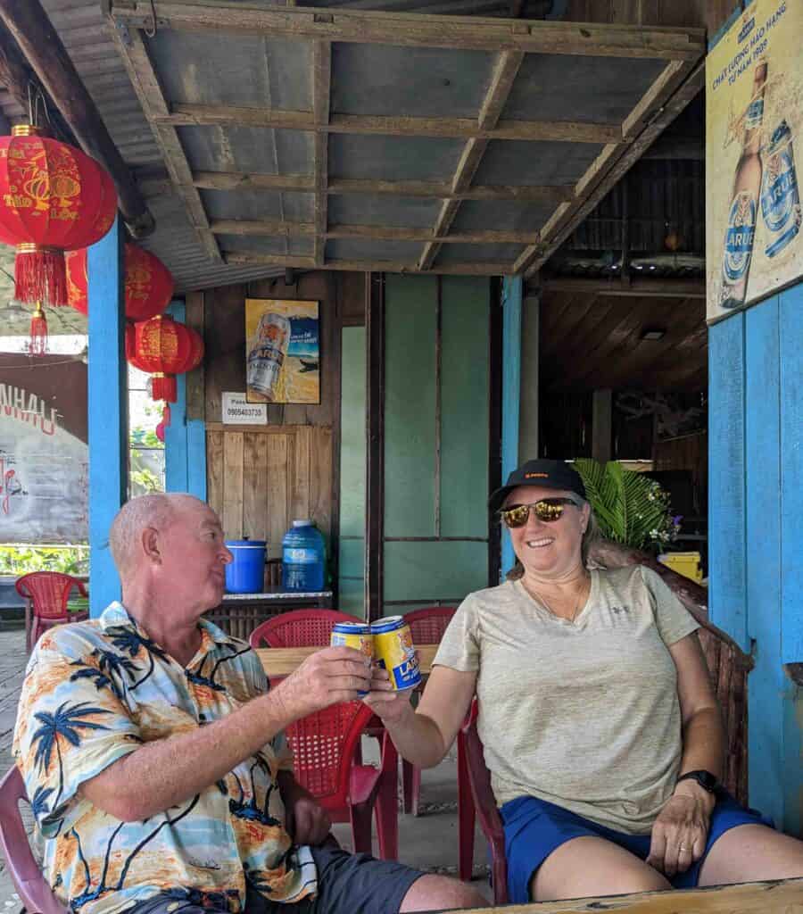 Two people enjoying a beer