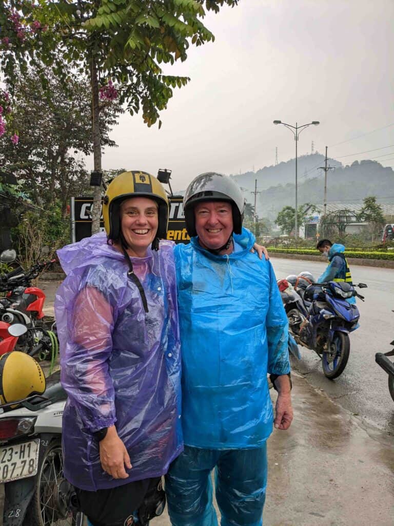 Two people in rain suits